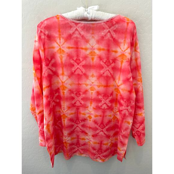 J. JILL Tunic Top Tie Dye Cotton Embroidered Boho Peasant Blouse | Petite Medium - Picture 5 of 8